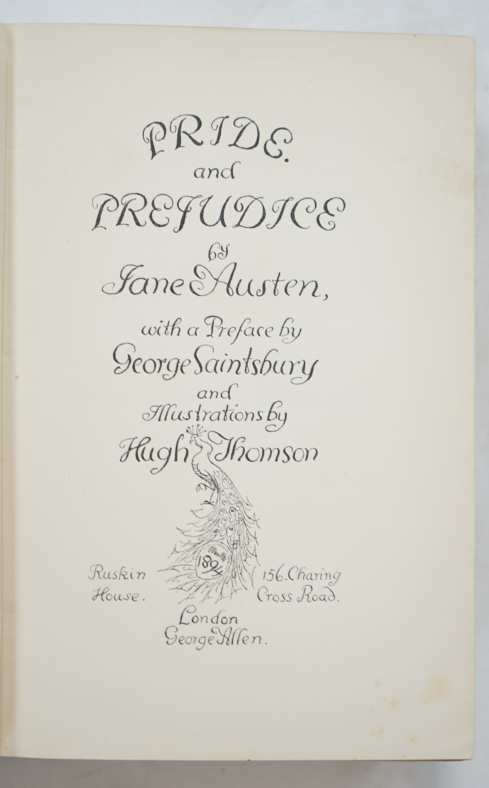 Austen, Jane - Pride and Prejudice....with a preface by George Saintsbury....decorated title, frontispiece and many text illus. and decorations (by Hugh Thomson); original dark green cloth, gilt lettered and with the gil